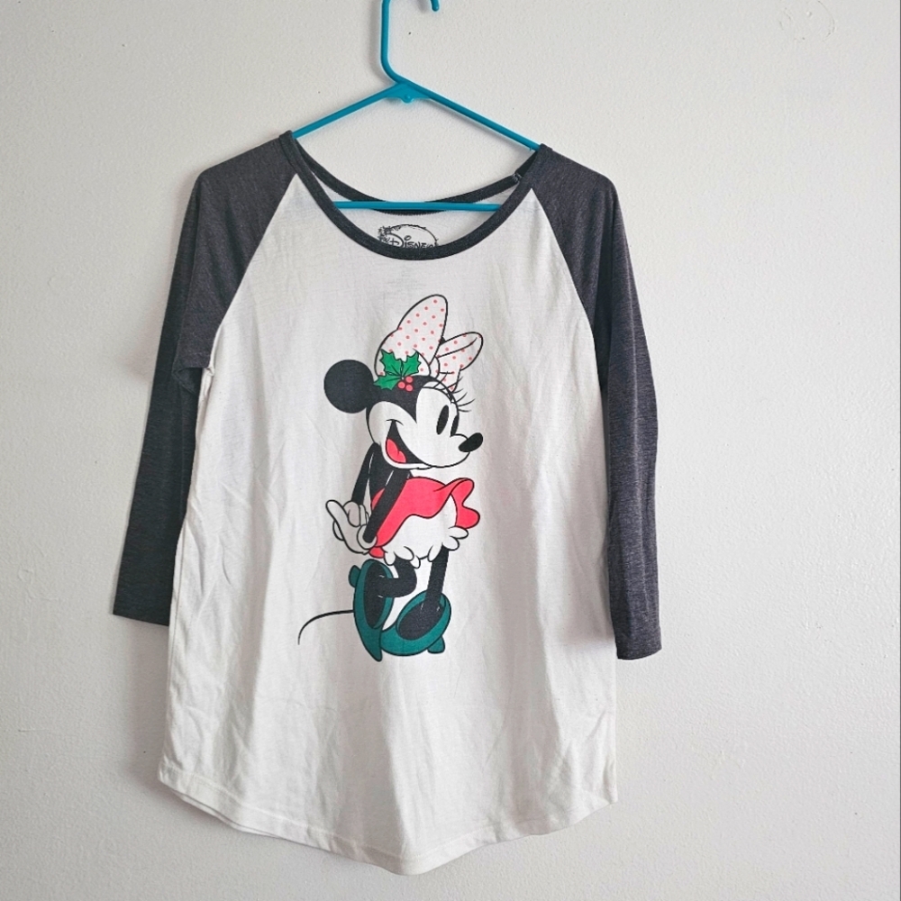 Disney Minnie Mouse Christmas Holidays Baseball 3/4 Sleeve T-Shirt Large